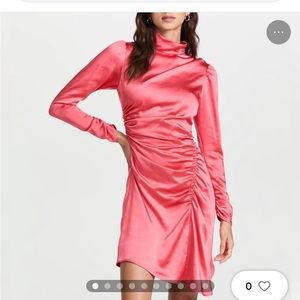 A.L.C. Joss Womens Satin Asymmetric Mini Dress;Ruched Coral/Pink Cocktail Dress
